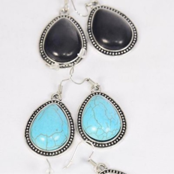 Antique vintage style semi precious stone teardrop shape earrings - Picture 3 of 4